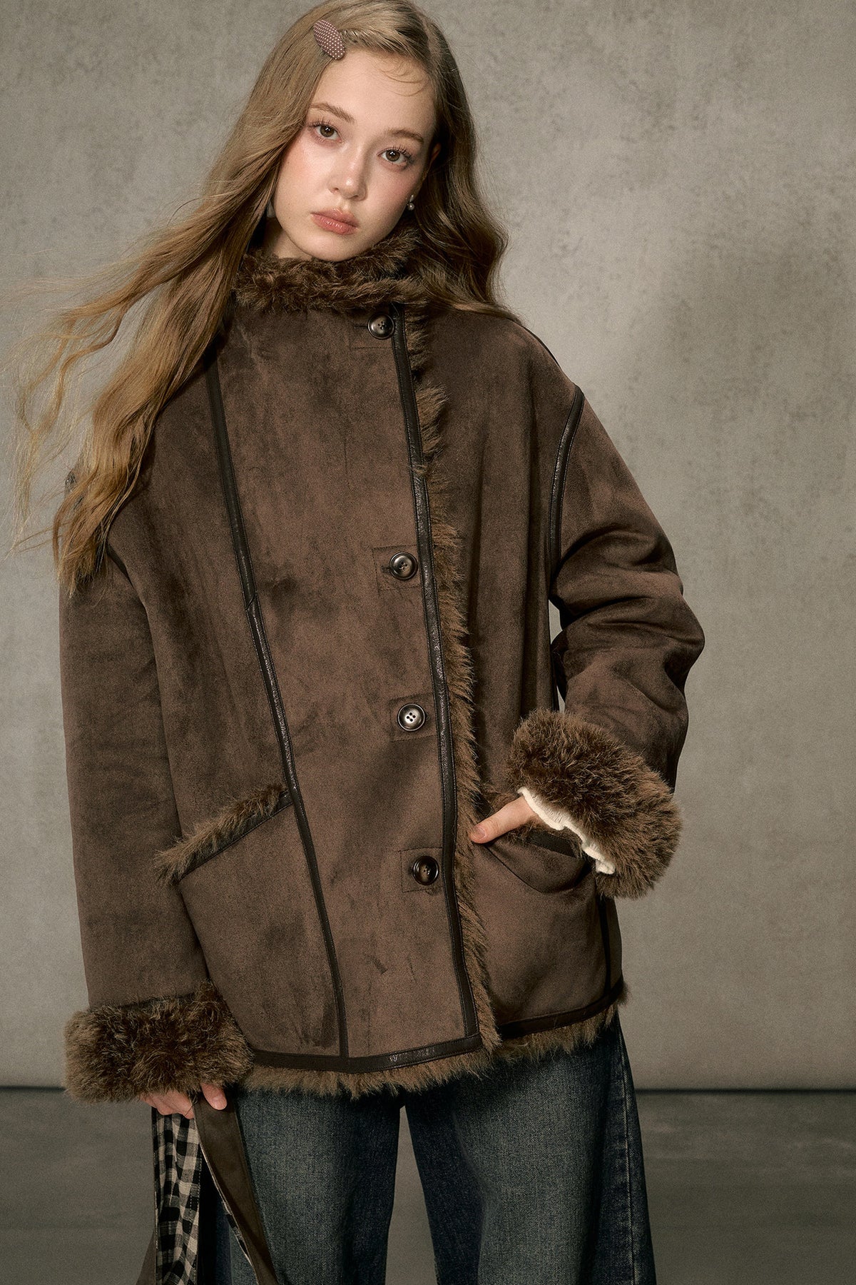 Reversible Faux Suede Fur Jacket