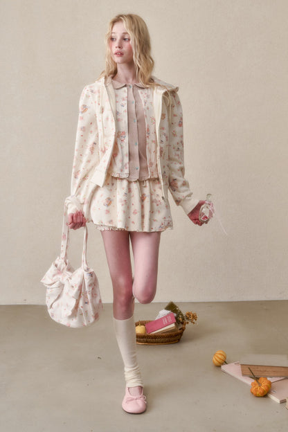 Bunny Print Hoodie Skirt Set-Up
