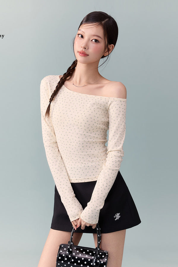 Off-Shoulder Long-Sleeve Slim T-Shirt