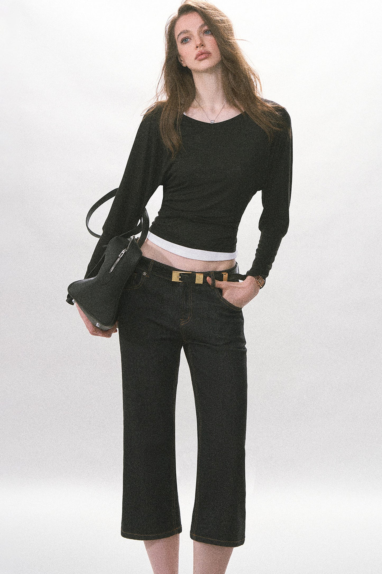 High-Waist Straight-Leg Washed Jeans