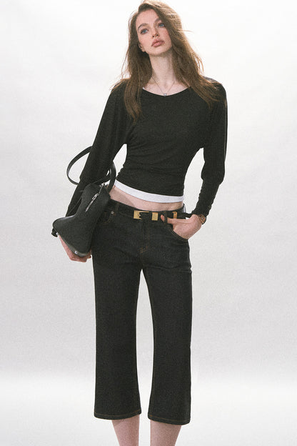 High-Waist Straight-Leg Washed Jeans