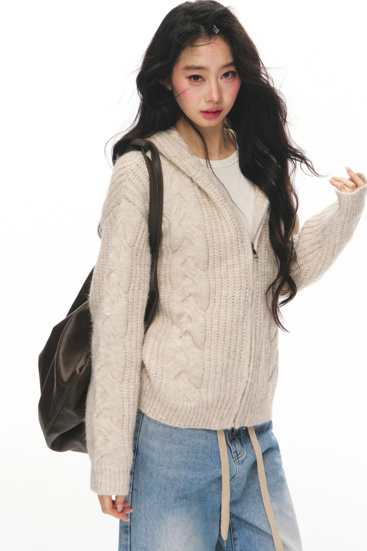 Completo cardigan a maglia a trecce