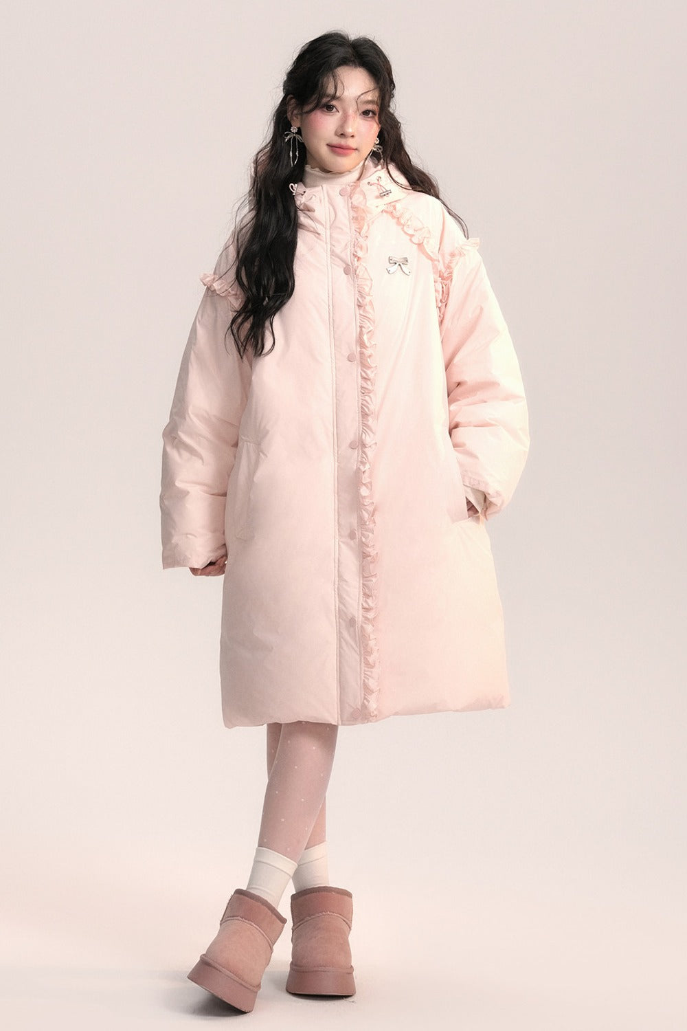 Lace Trim Long Down Jacket