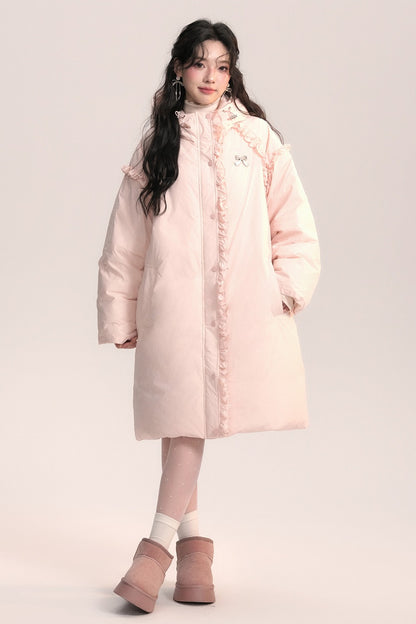 Lace Trim Long Down Jacket