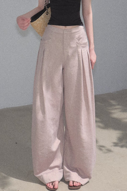 Gold Silk Linen Wide-Leg Pants