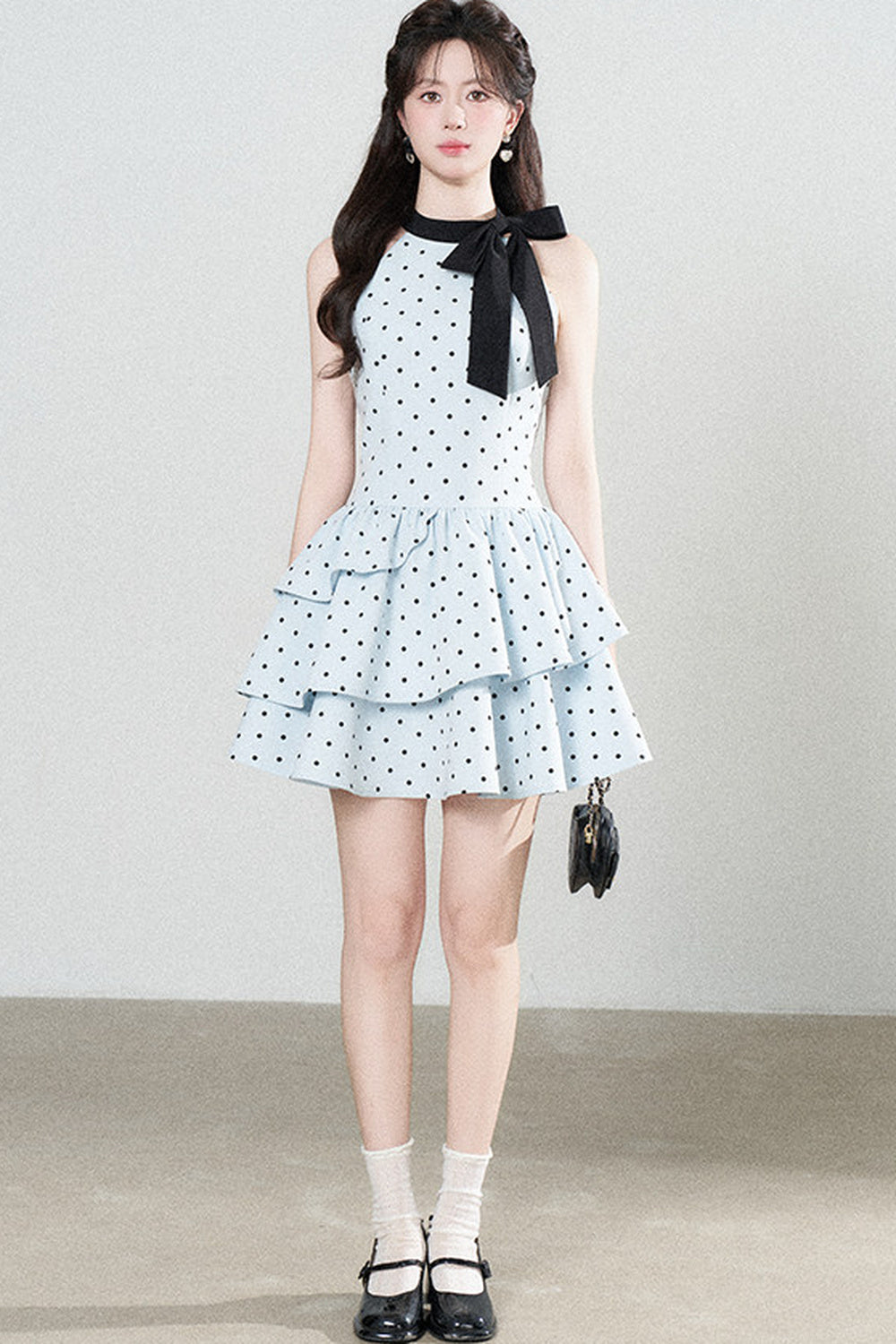 Blue Polka Dot Halter Dress