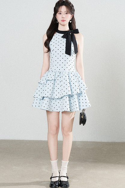 Blue Polka Dot Halter Dress