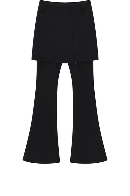 Layered-Look Slit Skirt-Style Flared Pants