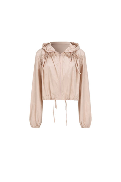 Pleated Lace Hooded Jacket