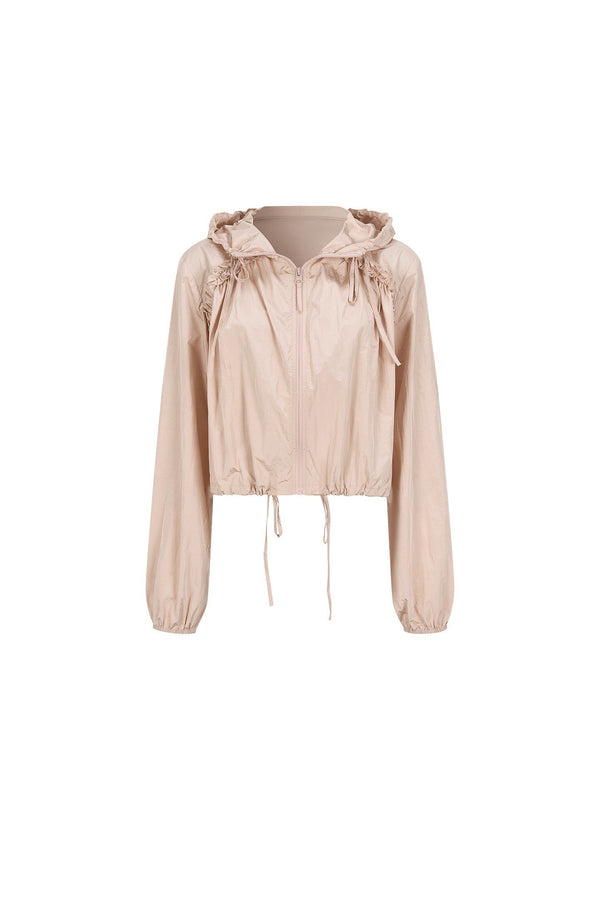Pleated Lace Hooded Jacket