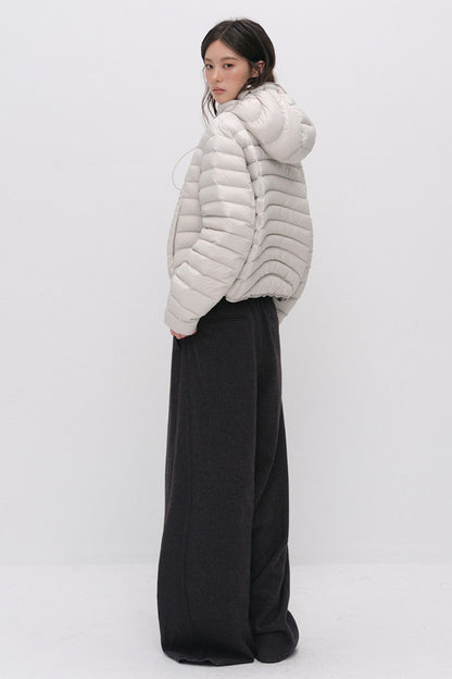 3D Quilted Drawstring Hooded Down Jacket