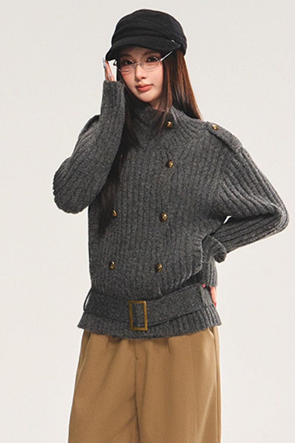 Double-Breasted Loose Knit Cardigan