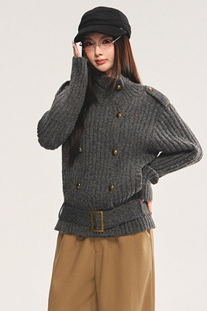 Double-Breasted Loose Knit Cardigan