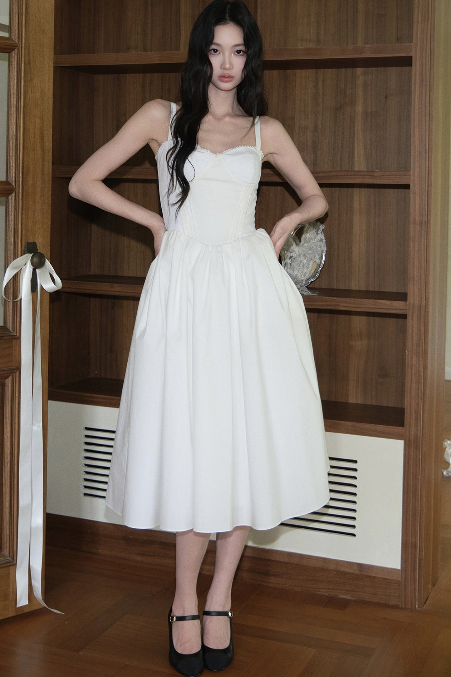 Vertical Cut Stand-Up Collar Slip Dress