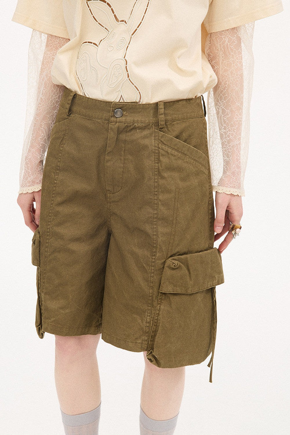 Khaki Washed Pocket Shorts