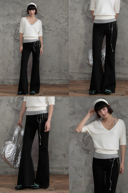 Drawstring Waist Flared Pants