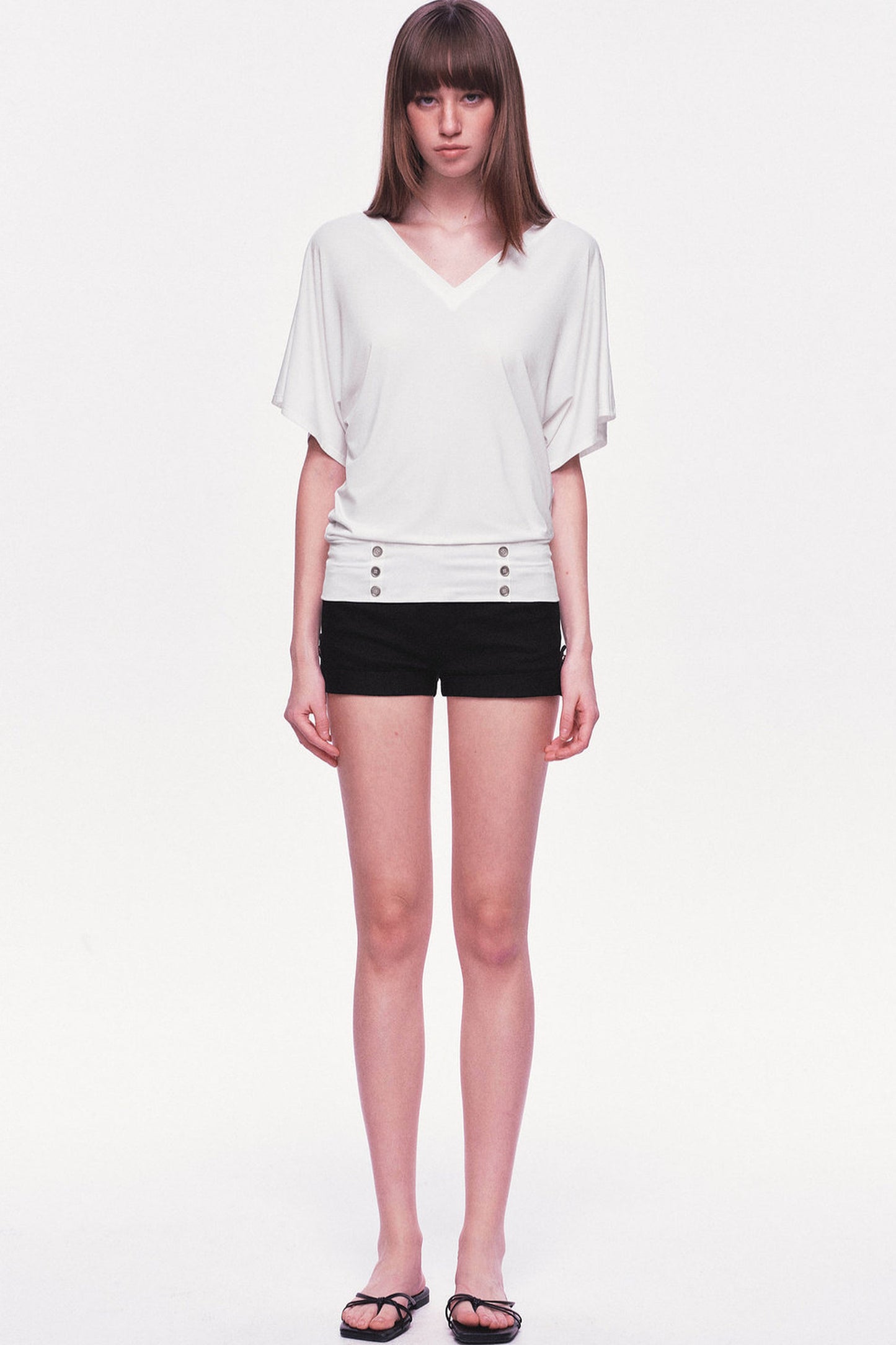 Modal Knit V-Neck Batwing Top