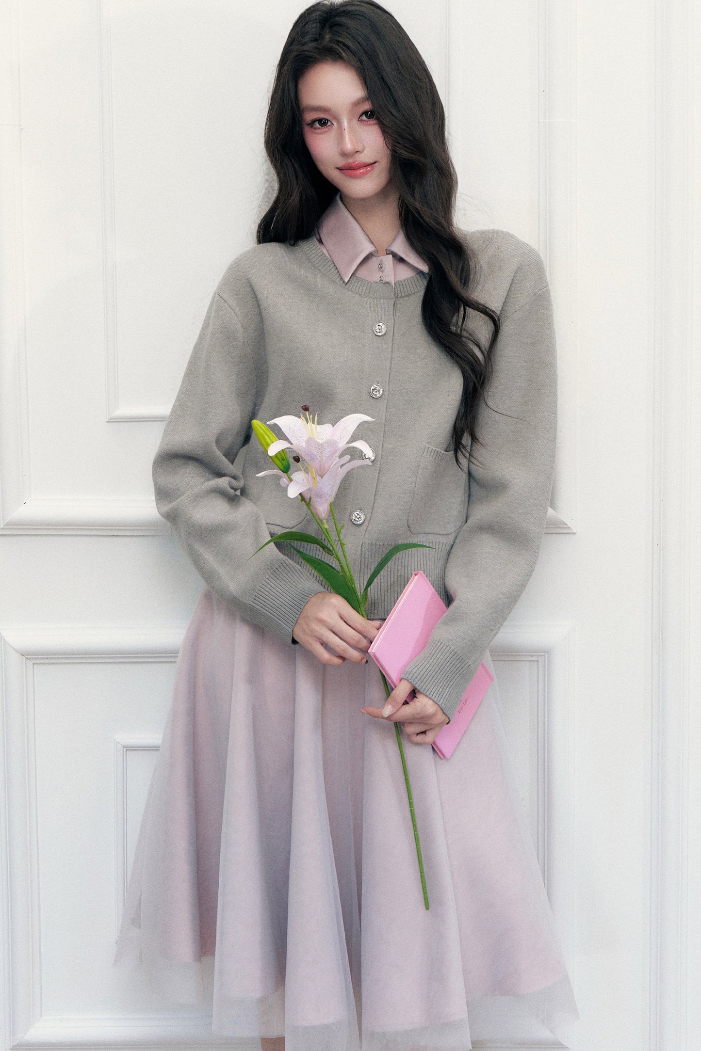Retro Lapel Patchwork Knit Sweater Set-Up