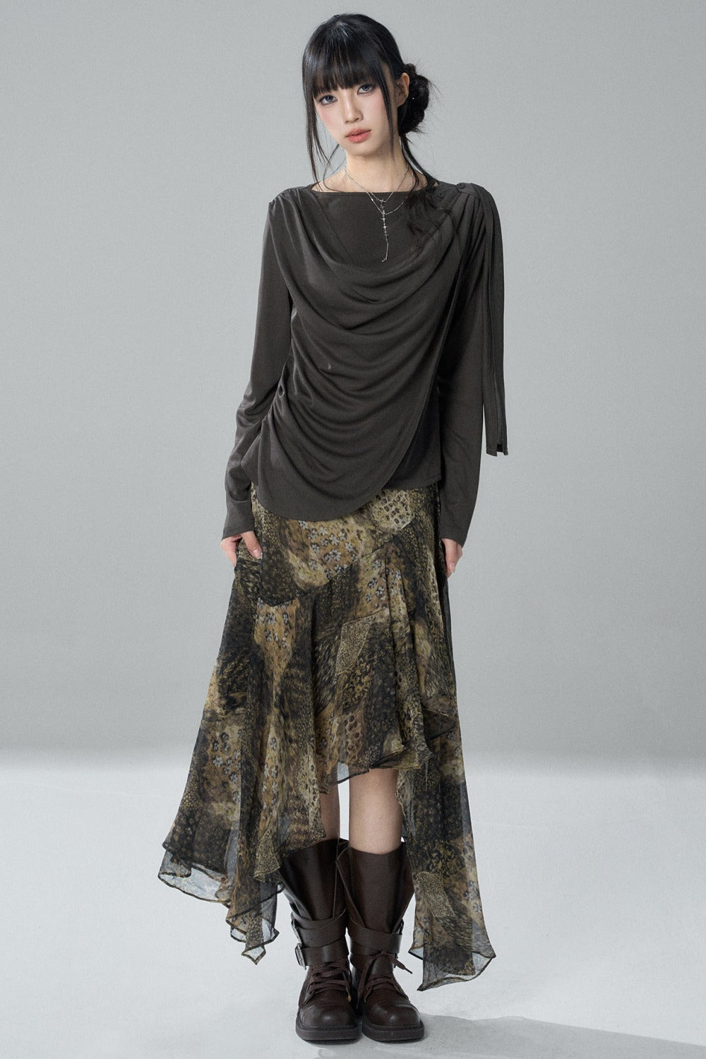 Black Long-Sleeve Shawl Collar Top