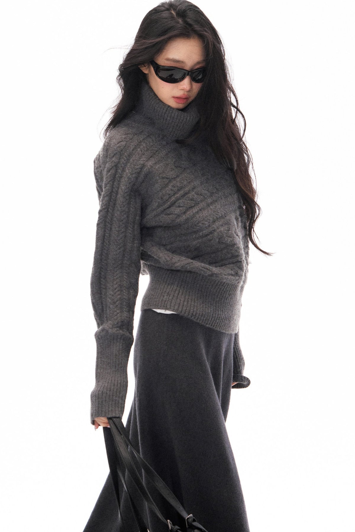 Turtleneck Knit Sweater and Long Skirt Set-Up