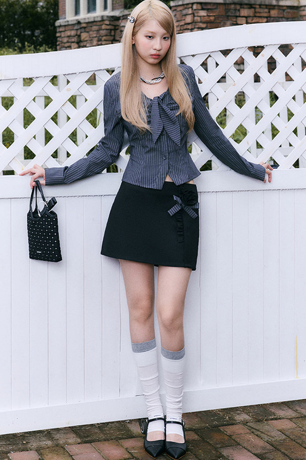 Rose Striped Shirt and Skirt Set-Up