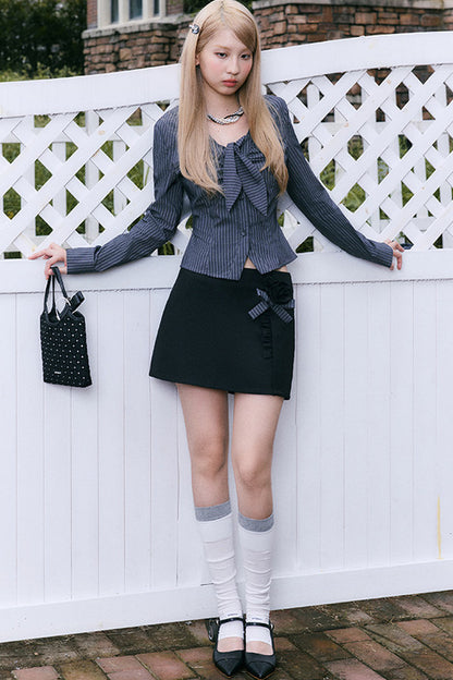 Rose Striped Shirt and Skirt Set-Up