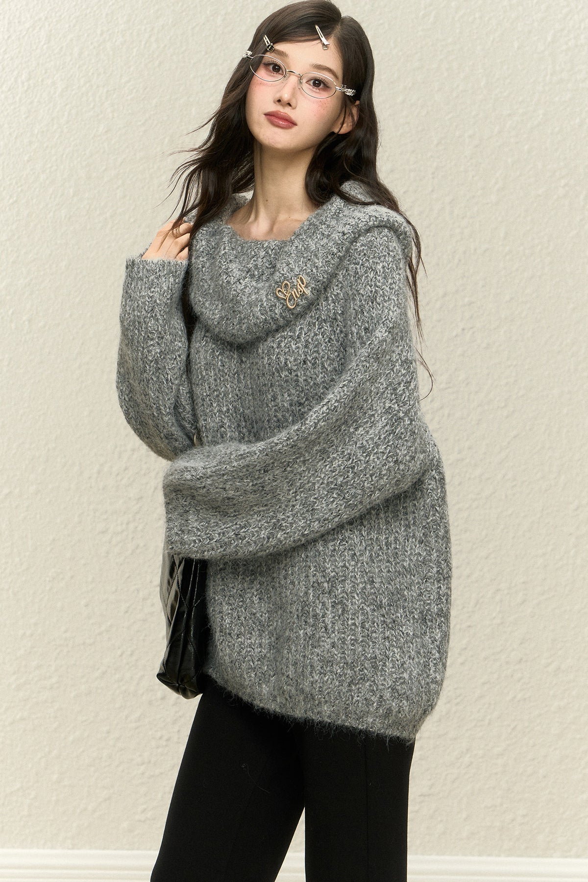 One-Shoulder Wool Knit Top and Pants Set-Up