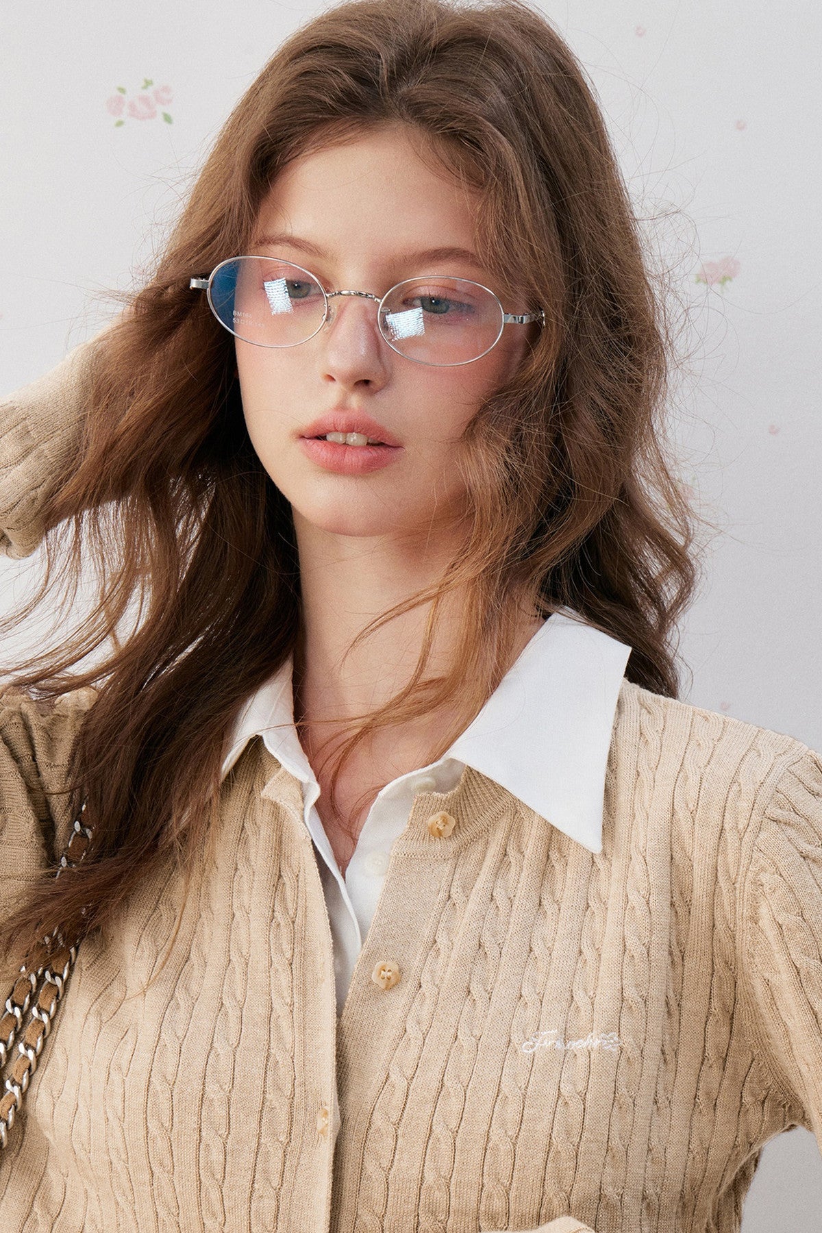 Wool Blend Spliced Shirt Cable Knit Cardigan