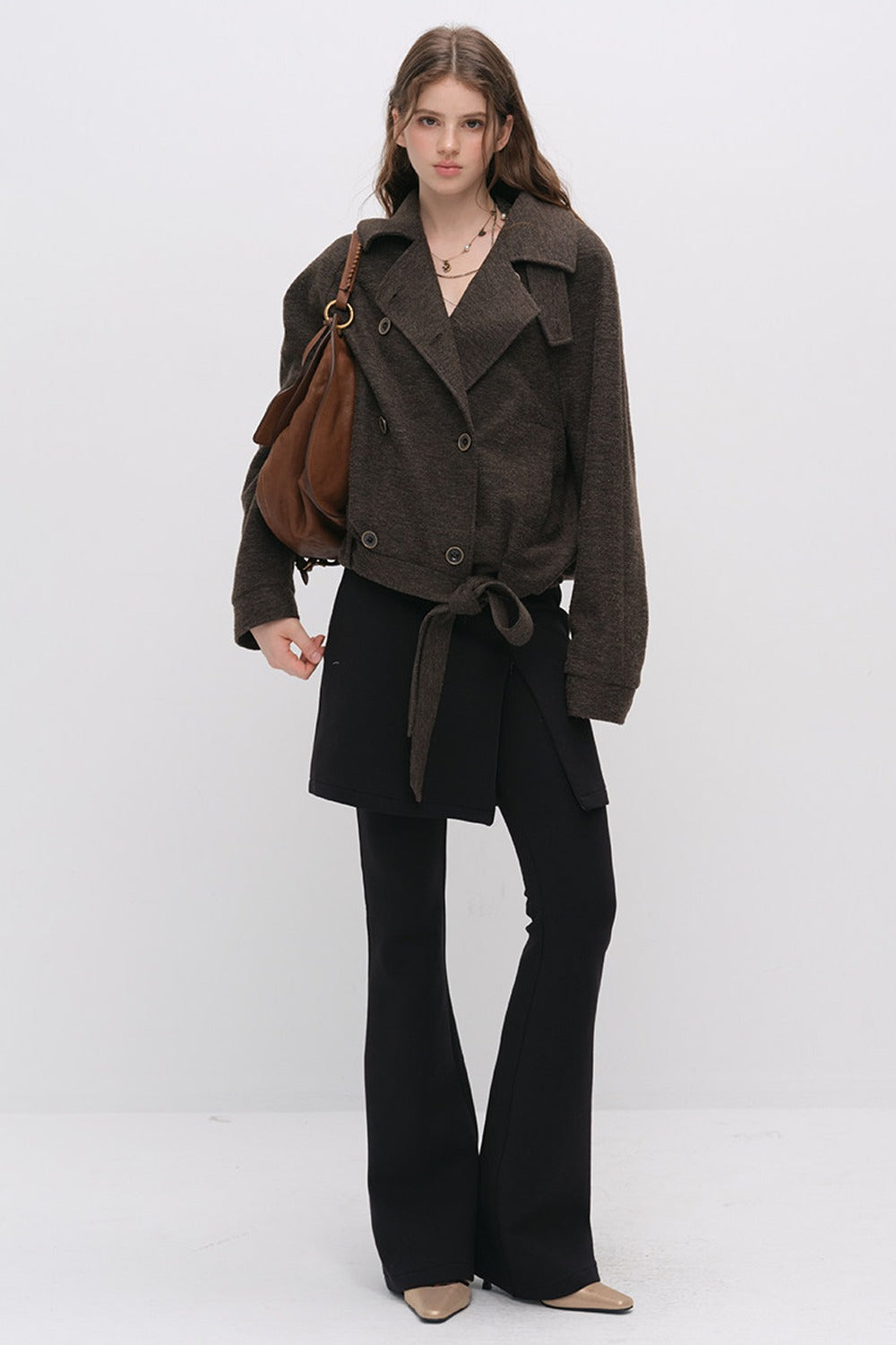 Stand Collar Tie-Up Wool Coat