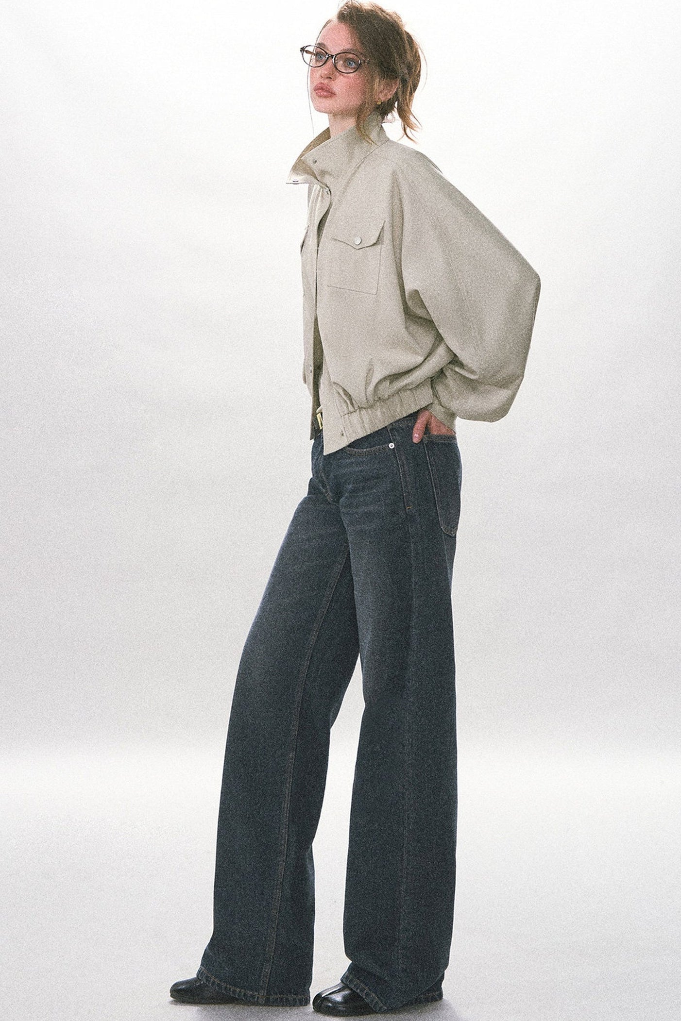Pantalon en denim délavé vintage à jambe droite