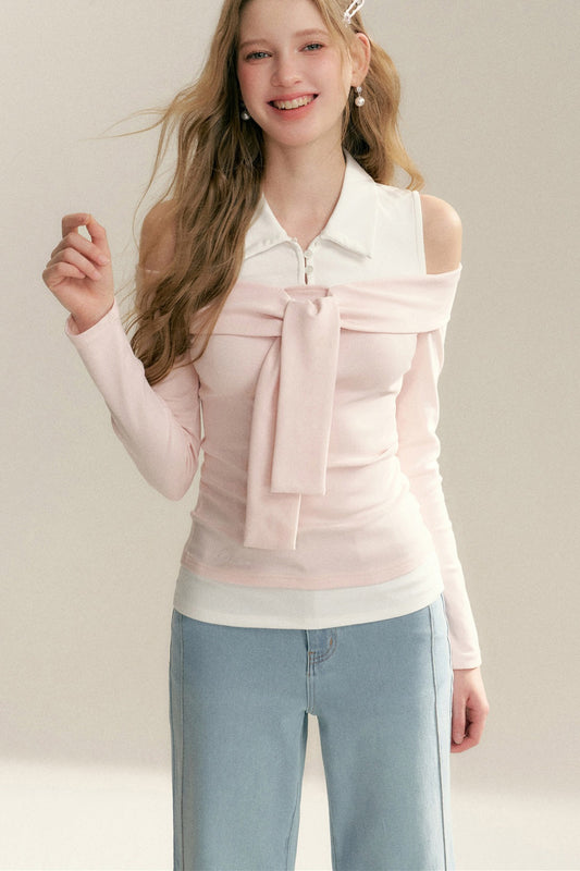 Off-Shoulder Layered-Look Tie Top
