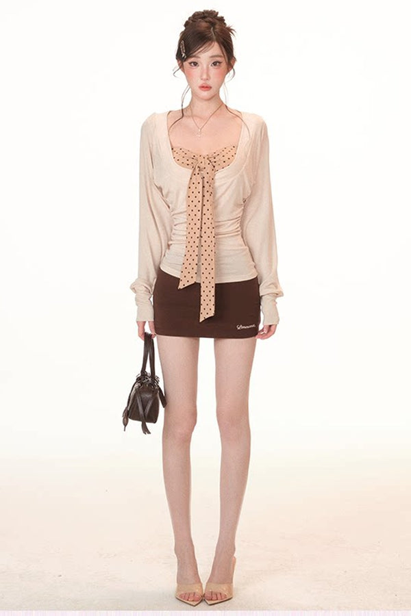 Autumn Long-Sleeve Base Shirt Tube Top and Skirt Set-Up