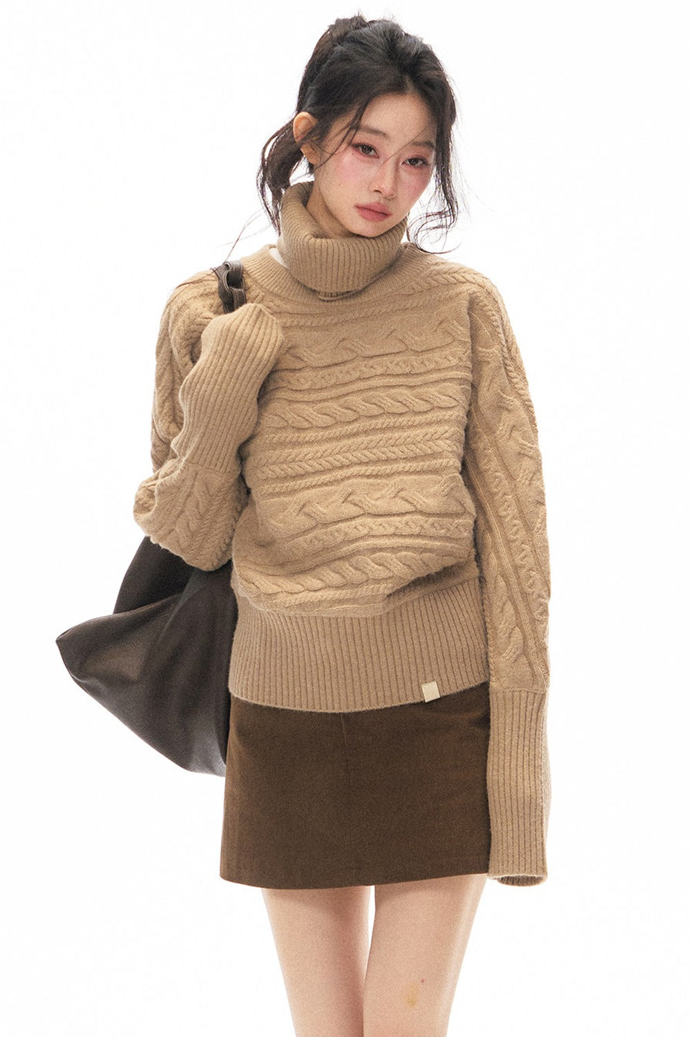 Turtleneck Knit Sweater and Long Skirt Set-Up