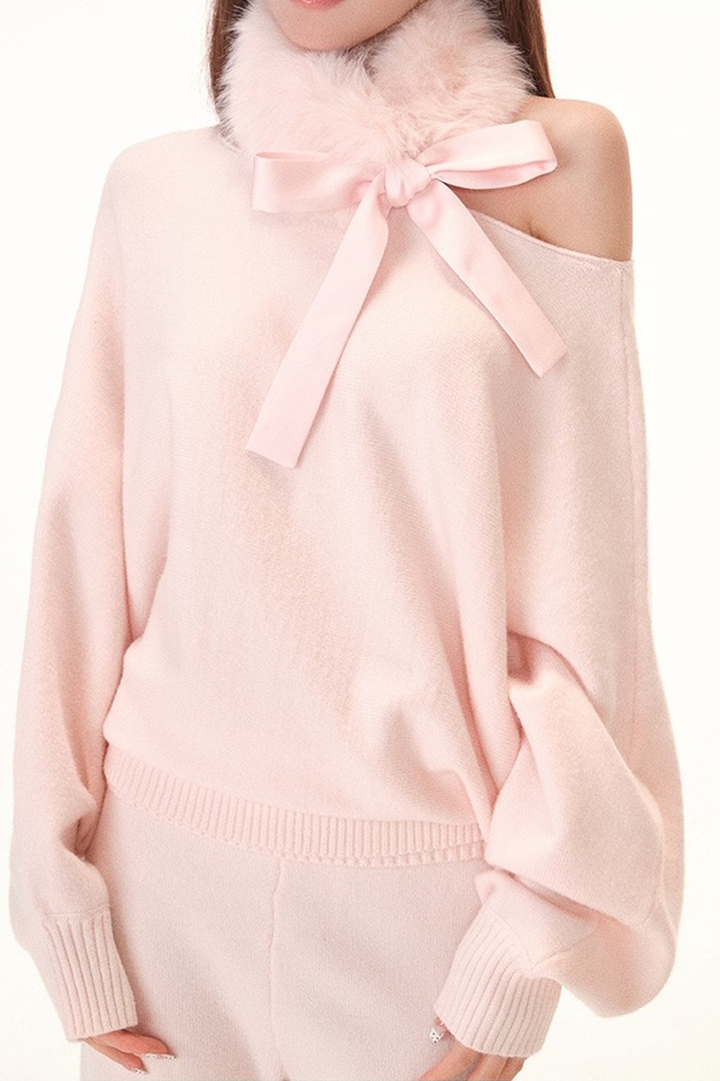 Pink Porcelain Off-Shoulder Knit Set-Up