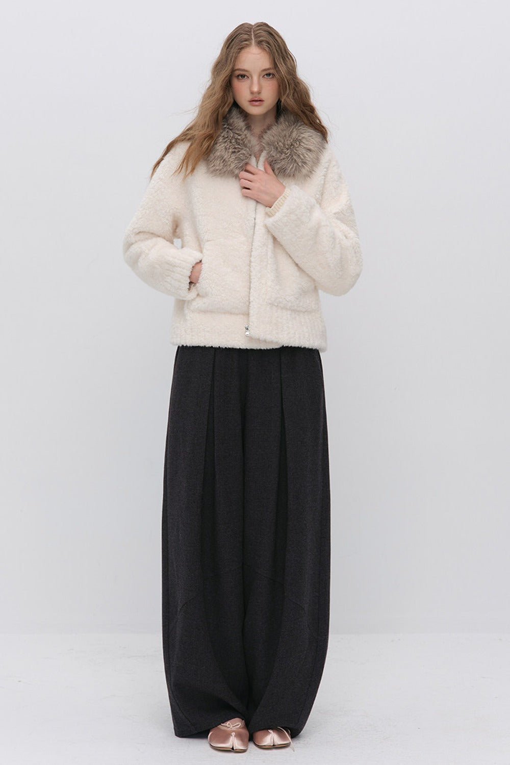 Wool Jacquard Wide-Leg Trousers