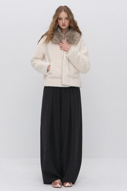 Wool Jacquard Wide-Leg Trousers