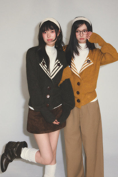 Striped Color-Block Knit Cardigan