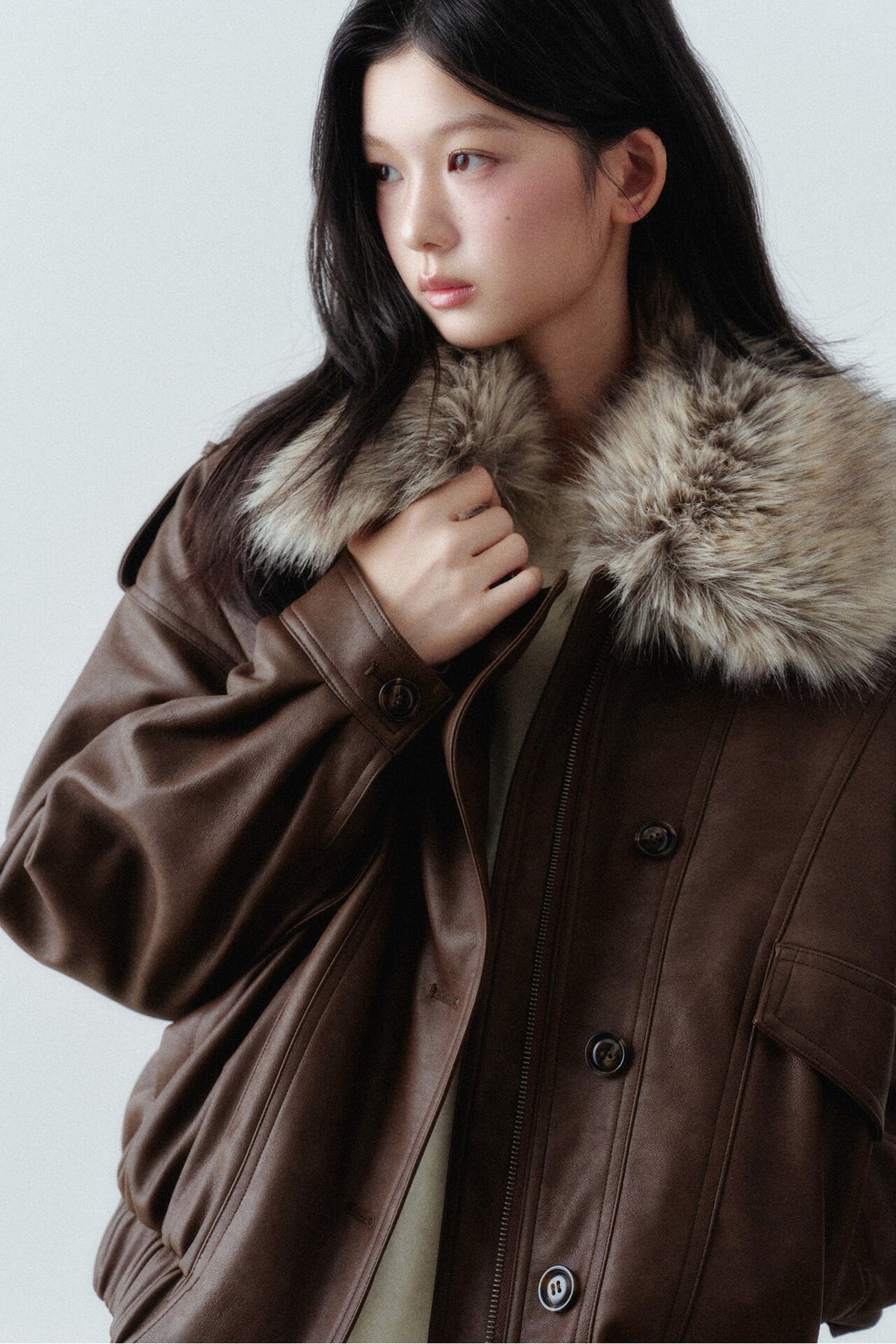 Fur Collar Button-Up Short Jacket