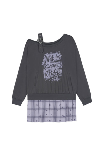 One-Shoulder Graffiti Sweatshirt Dress