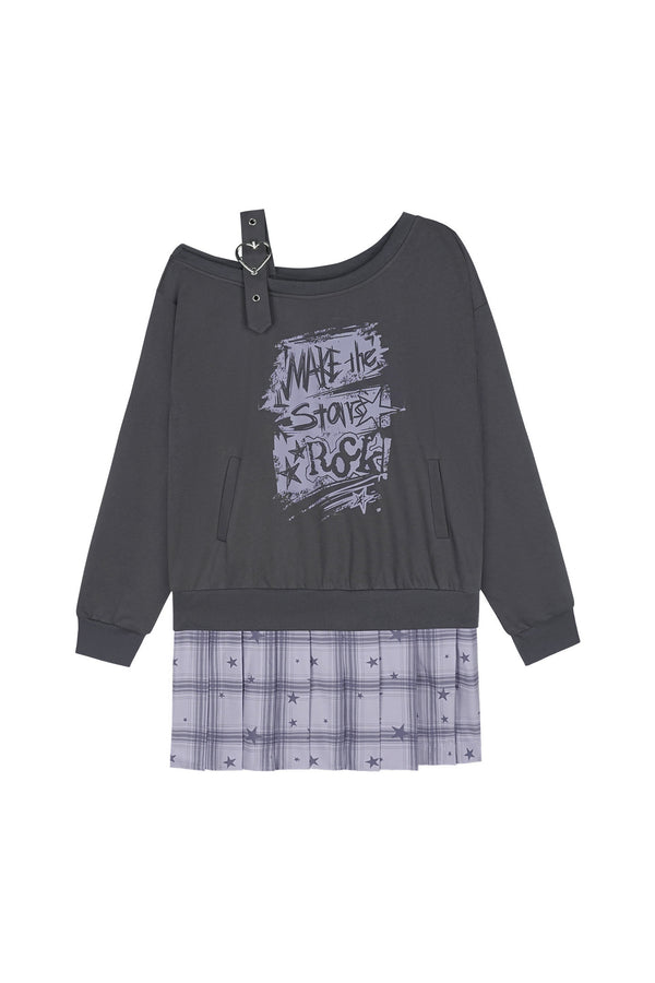 One-Shoulder Graffiti Sweatshirt Dress