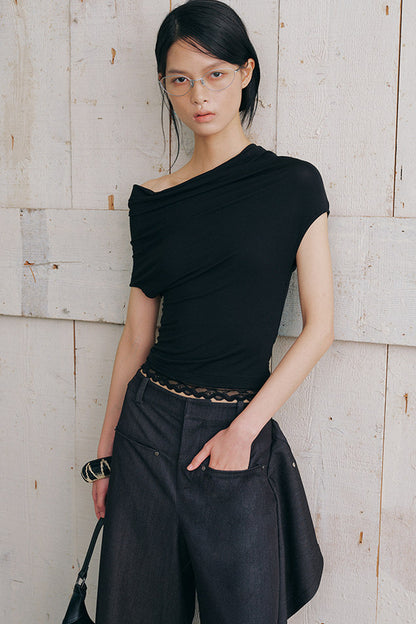 Off-Shoulder Embroidered Lace Knit Top