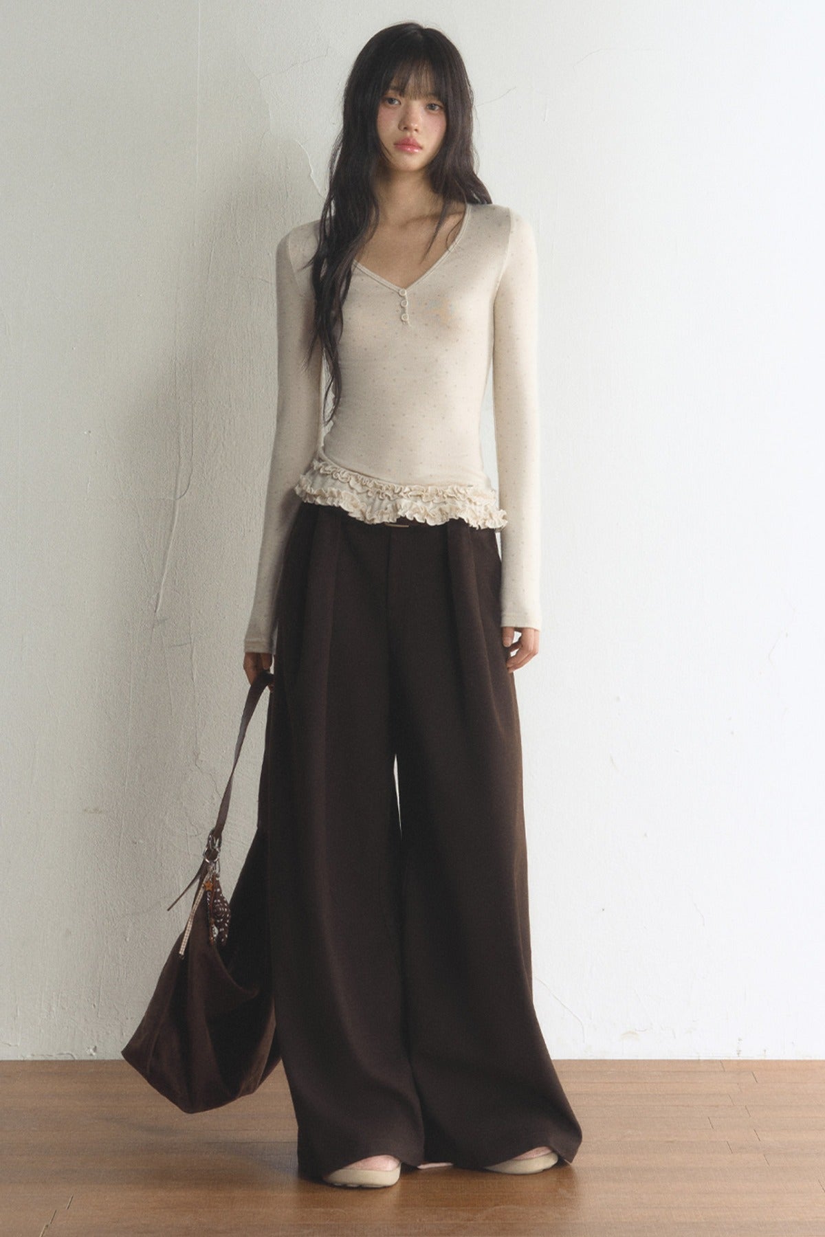 Polka Dot Long-Sleeve Top and Pants Set-Up
