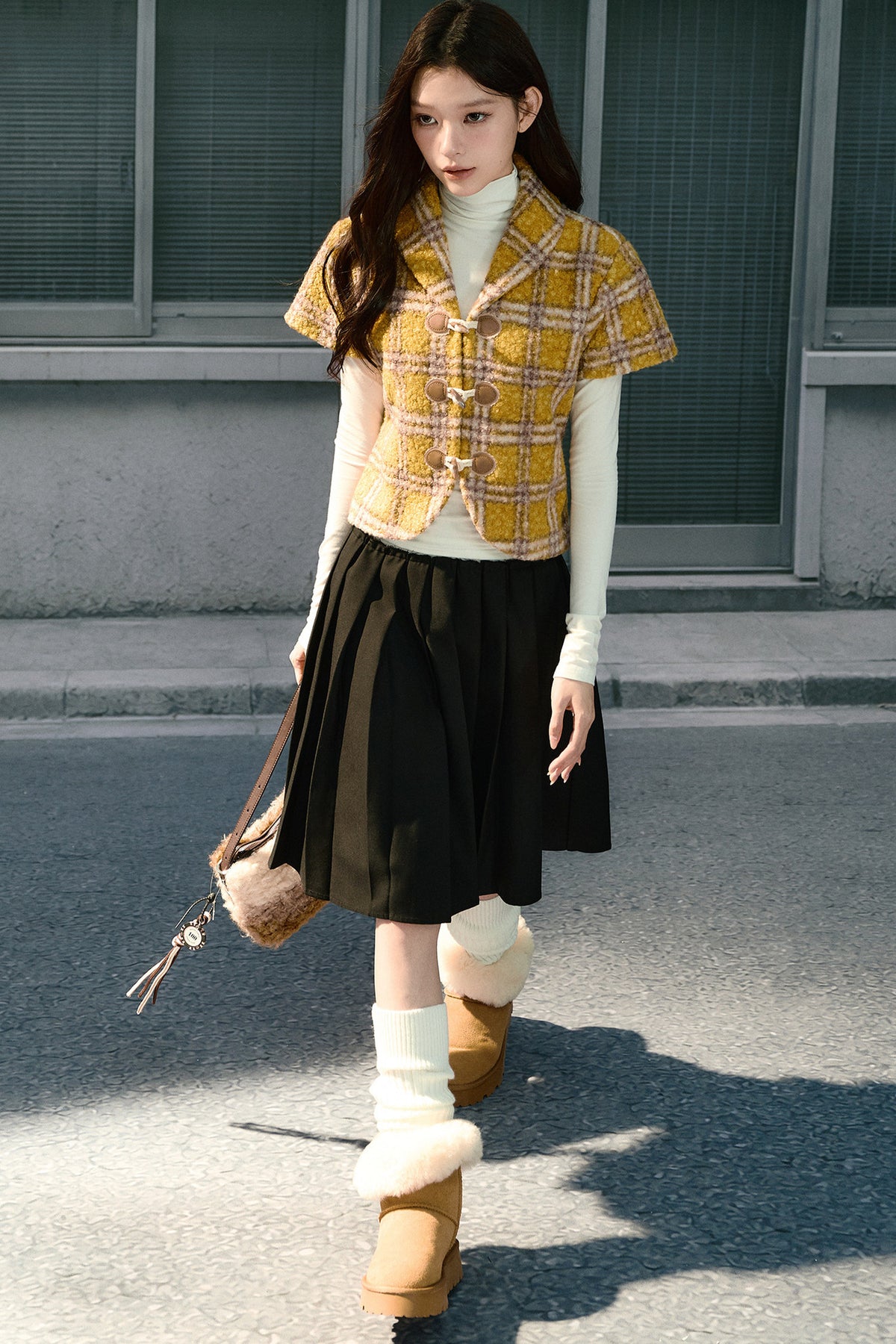 Retro Lapel Plaid Short-Sleeved Jacket