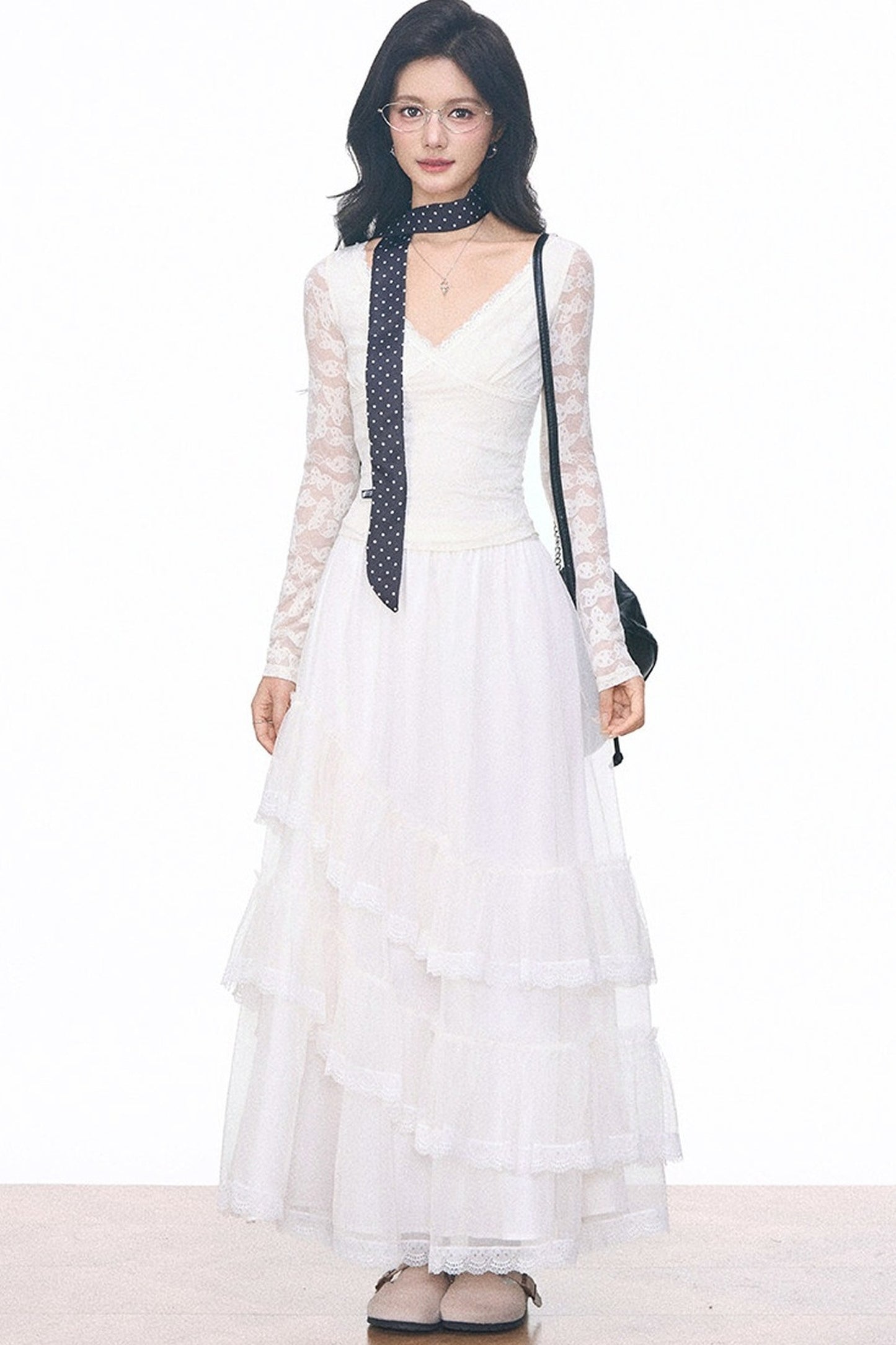 Woolen Blazer and Mesh Skirt Set-Up