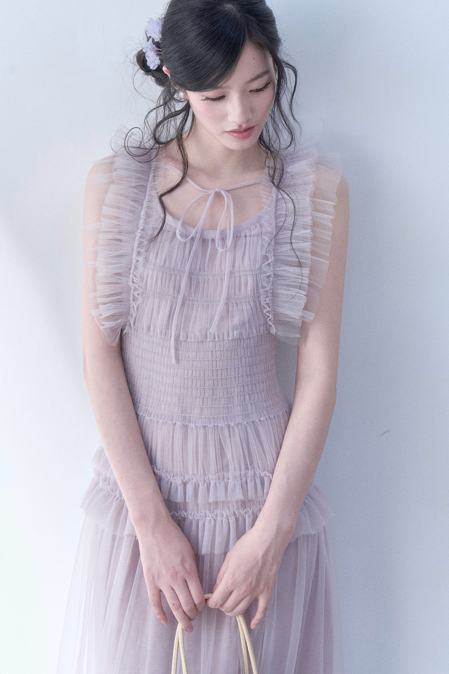 Pleated Lace Flutter Sleeve Dress