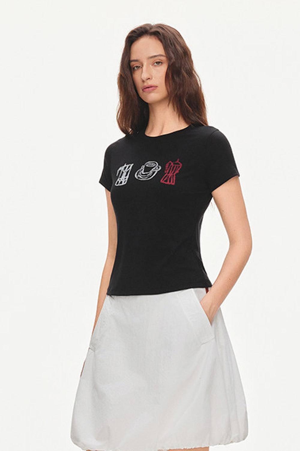 Cotton Drawstring Flower-Bud Skirt