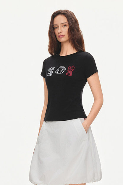 Cotton Drawstring Flower-Bud Skirt