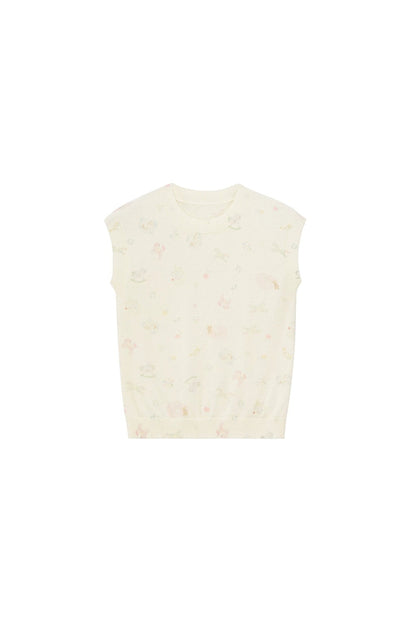 Französisches Retro-Strick-Camisole-Top mit Blumenmuster