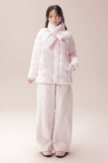 Bow-Knot Scarf Mid-Length Down Jacket