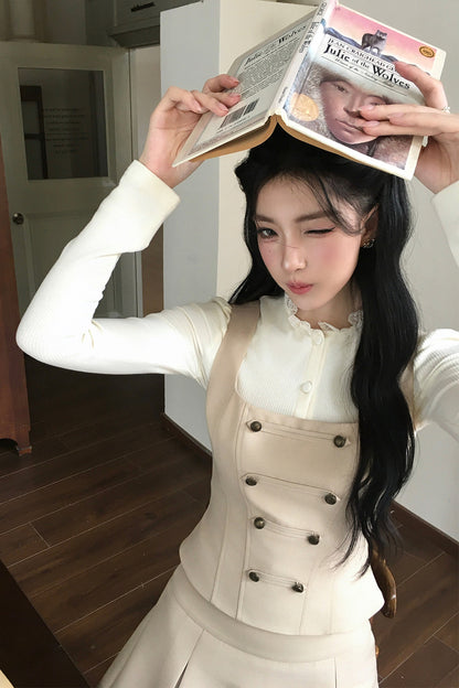 Korean Rich Girl Vest and Pleated Skirt Set-Up
